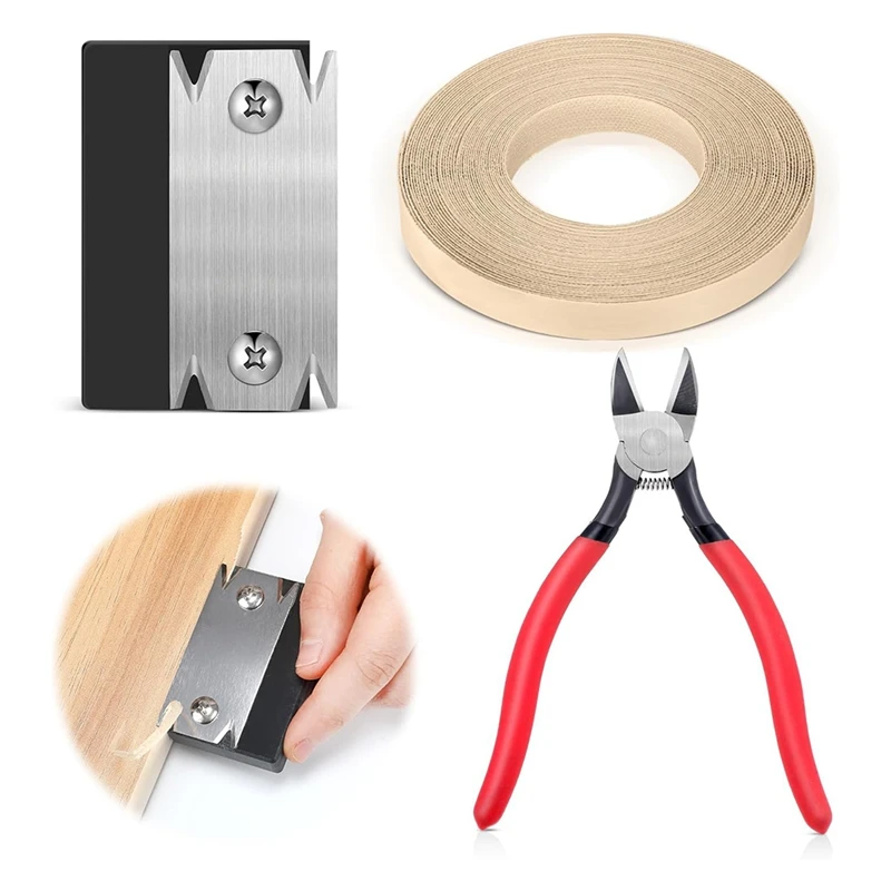 

3Pcs Edge Banding Tool Set 3/4 Inch X 50Ft, Pre-Glued Real Wood Veneer Edging,For Carpentry And Woodworking