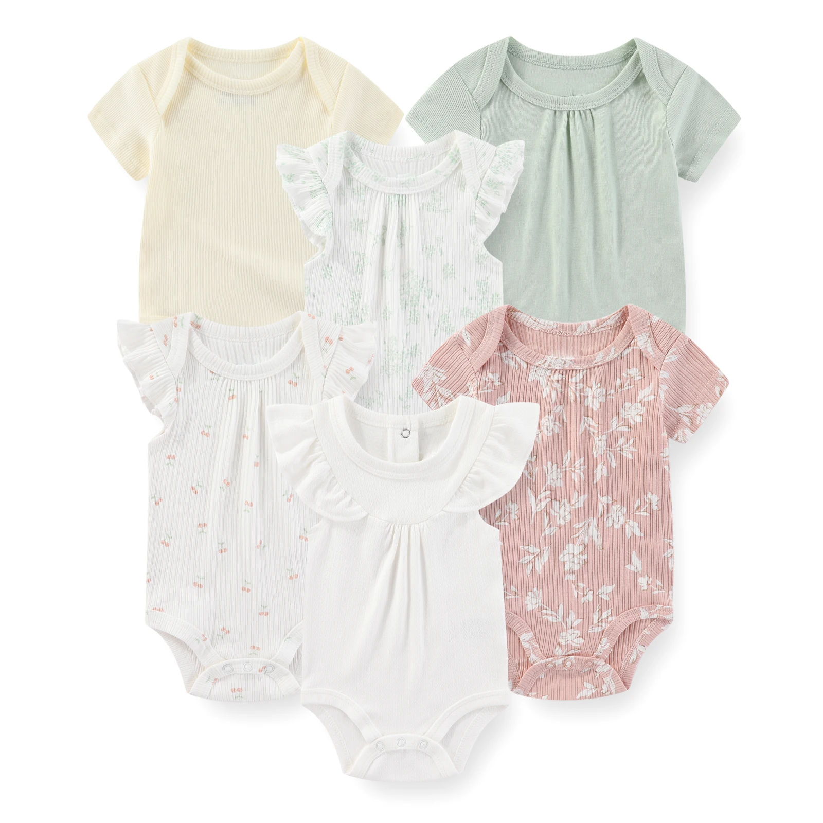 6-Piece Fashion Cute Baby Bodysuits 100%Cotton Newborn Boy Girl Onesies Short Sleeve Infant Clothes