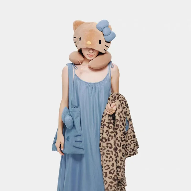 Hello Kitty Hooded Neck Pillow Cartoon U-Shaped Pillow Portable Plush Support Winter Travel  Cute Comfort Girl Gift