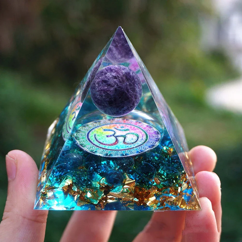 

Orgone Pyramid Amethyst Peridot Healing Crystal Reiki Chakra Generator Orgonite Meditation Tool