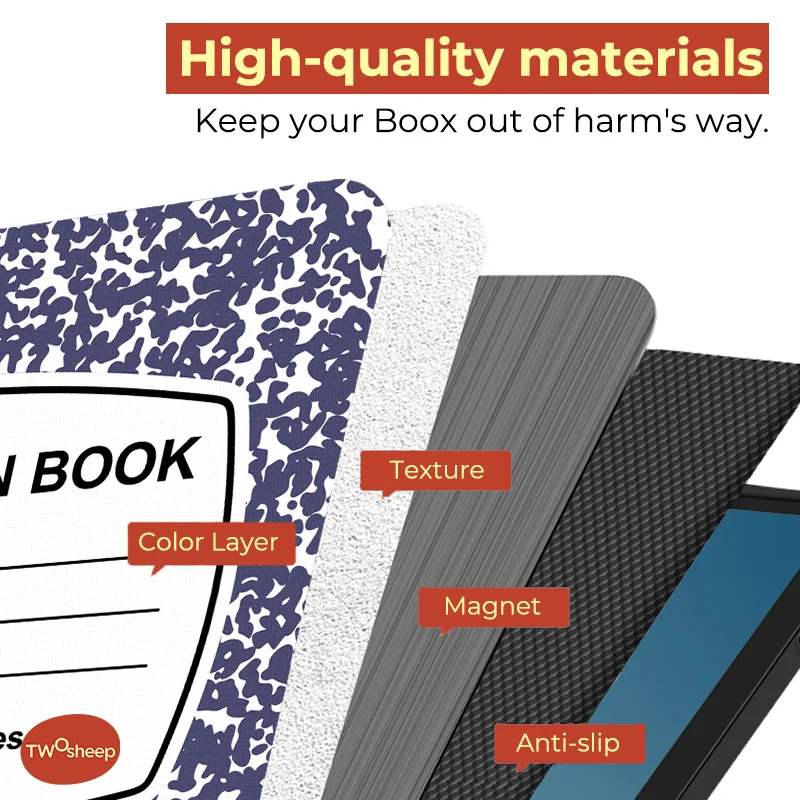 Twosheep Case for Boox Go7 Go Color7 GenII GenI Page Leaf3 Leaf3c 7-inch Magnetic Cover Auto Sleep Composition book style
