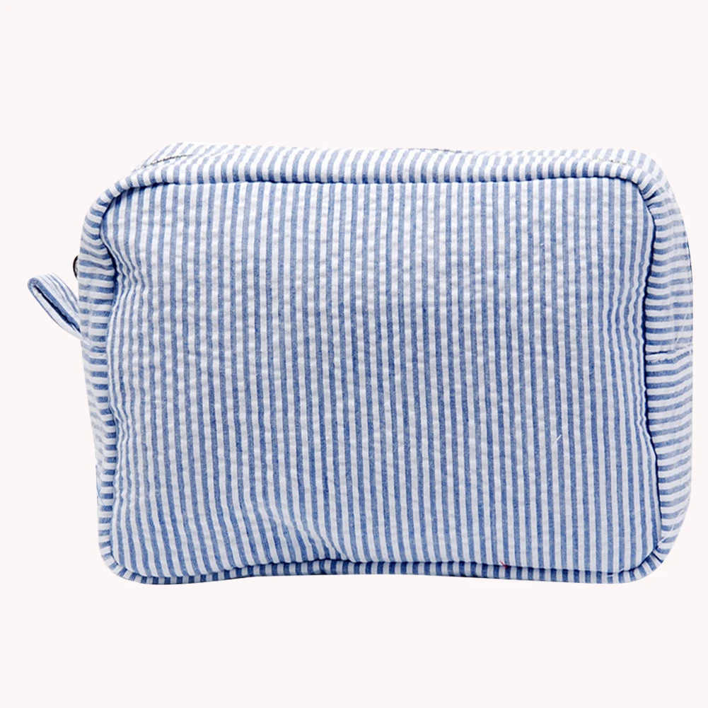 حقيبة مكياج من Seersucker لتنظيم السفر بسحاب للإغلاق، منظم مكياج كبير محمول مقاوم للماء من النايلون للنساء والفتيات