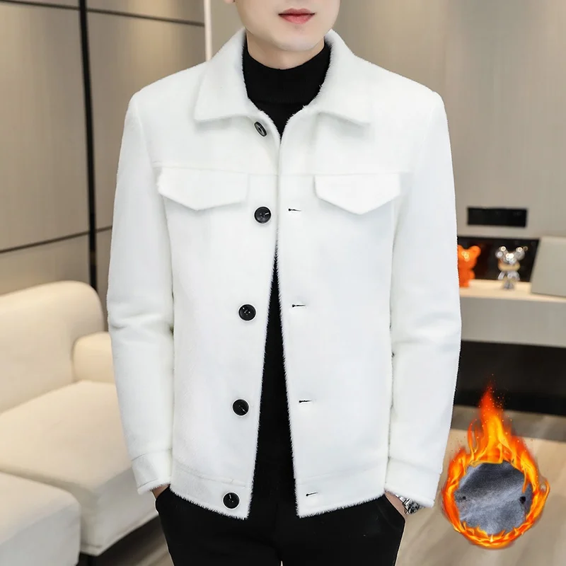

Men's Faion Thiened ort Fur Jaet Autumn Winter New 2025 Youth Sle Classy Casual Busin Polyester Fiber Coat