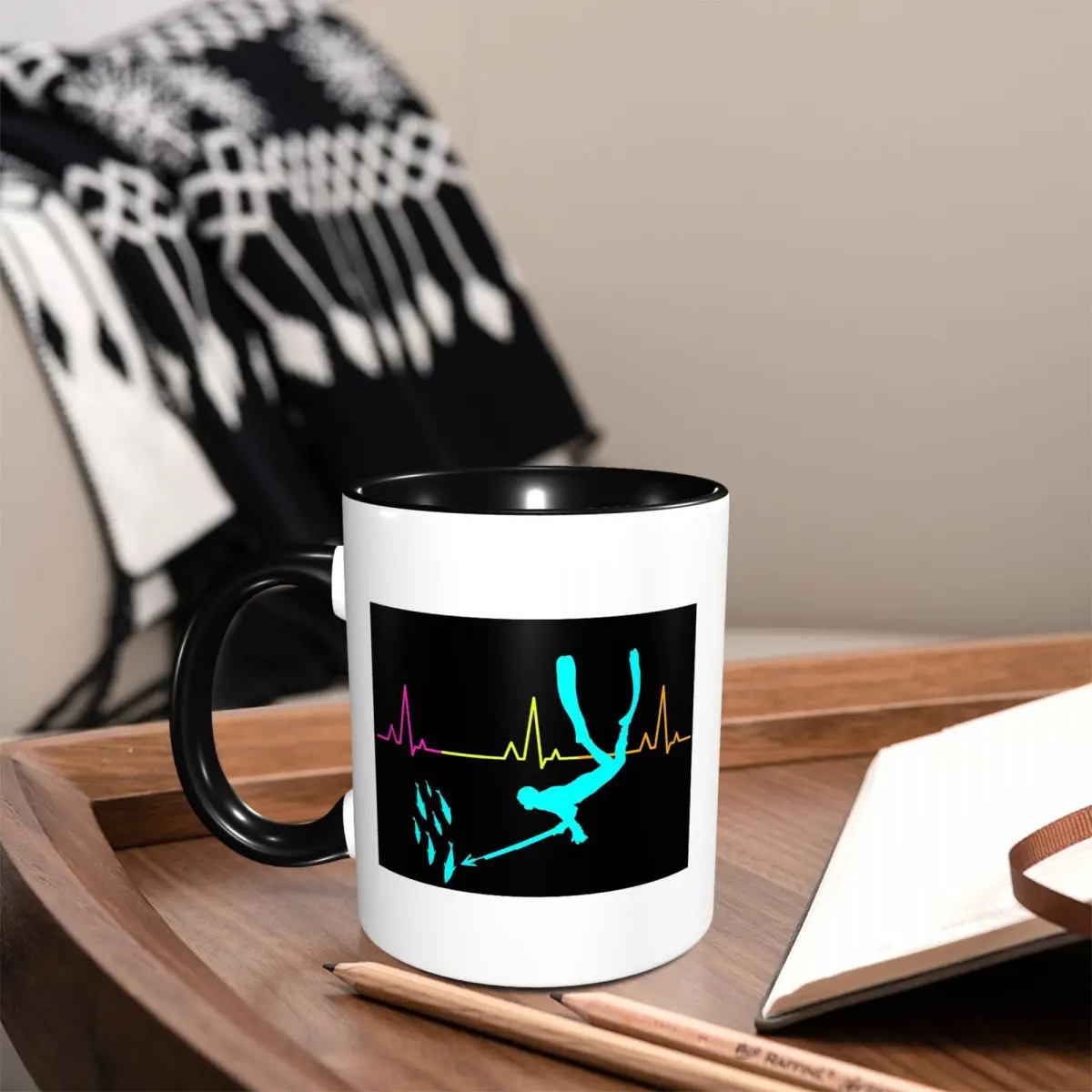 Spearfishing Spearfisher Fishing Heartbeat Pulse Mug Funny Ceramic Coffee Cups Tea Mugs Milk Cup Drinkware Gifts for Woman Man