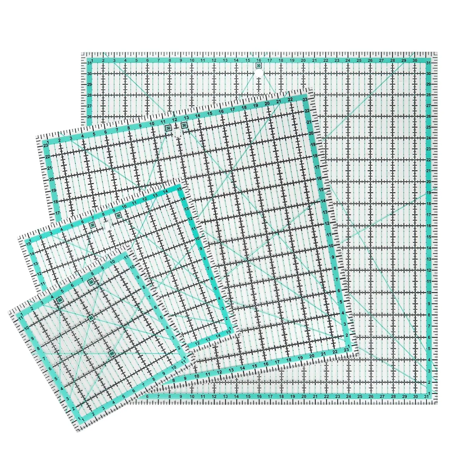 

4pcs Square Quilting Ruler Set (32cm/24cm/16cm/12cm) Acrylic Anti-Slip Metric Sewing Tools with Clear Lines for Precise Cutting