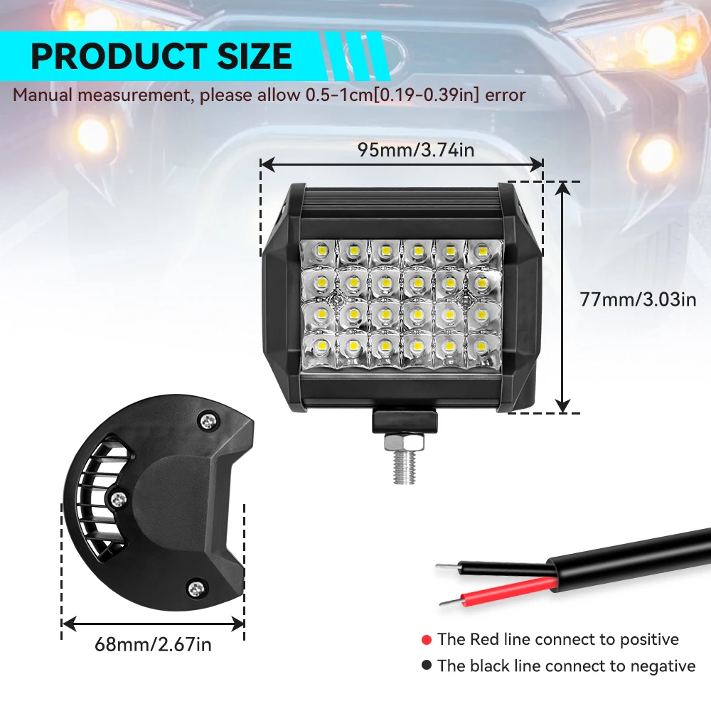 12V 24V Headlight Truck Tractor Boat SUV ATV Light 72W 144W Light Bar/Work Light 4x4 Spotlight LED Light Bar Fog Lamp