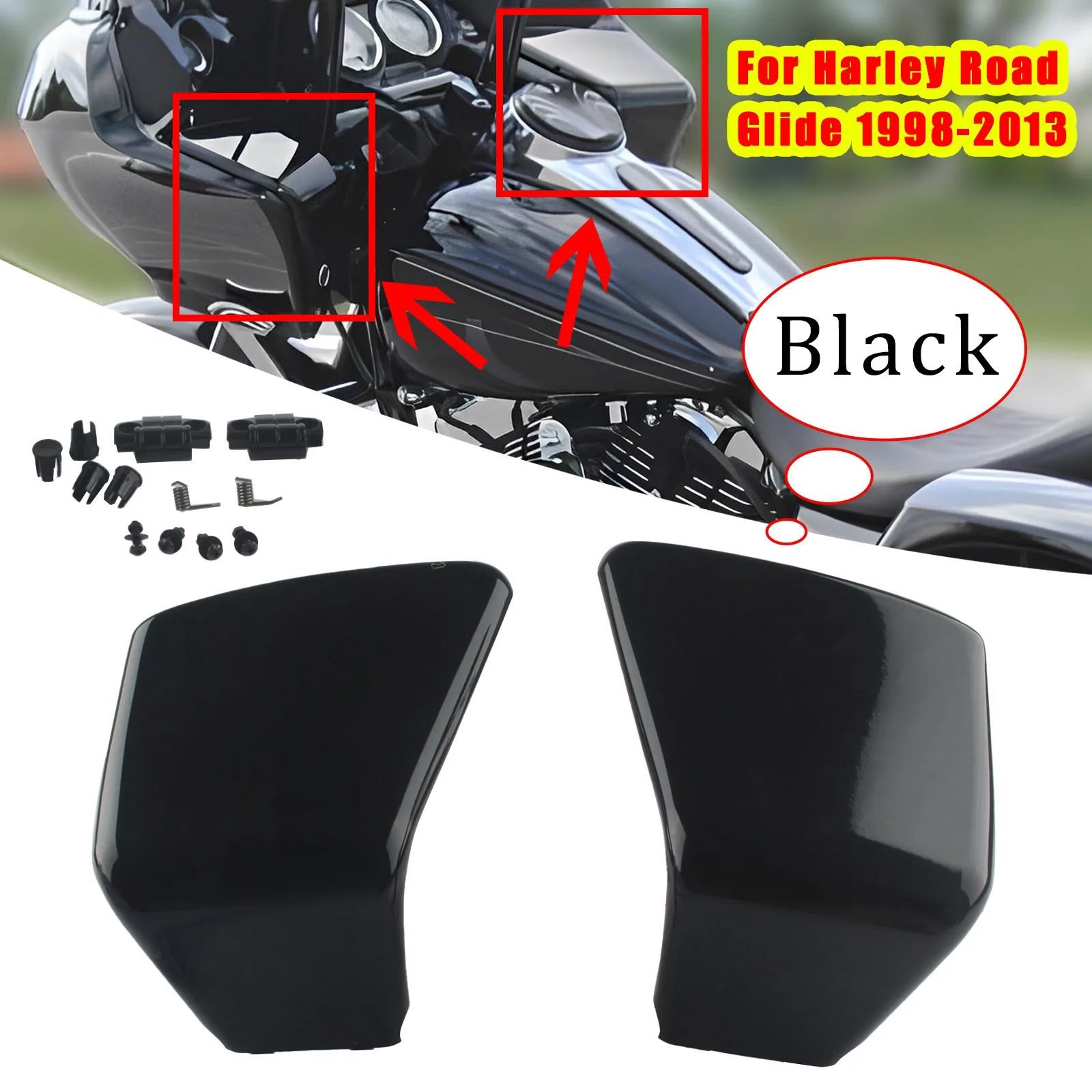 دراجة نارية اليسار واليمين الداخلية هدية صندوق القفازات طقم غطاء الباب حية الأسود ل هارلي ديفيدسون الطريق الإنزلاق 1998-2013