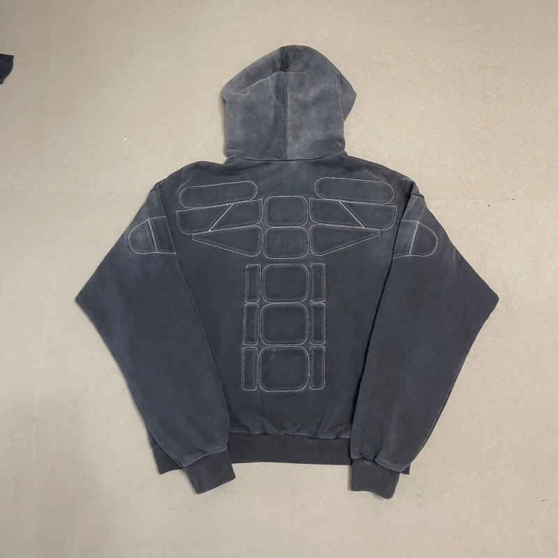Men Vintage Washed Hoodie Satoshi Nakamoto Letter Print Stitch Detail Loose Sweatshirt