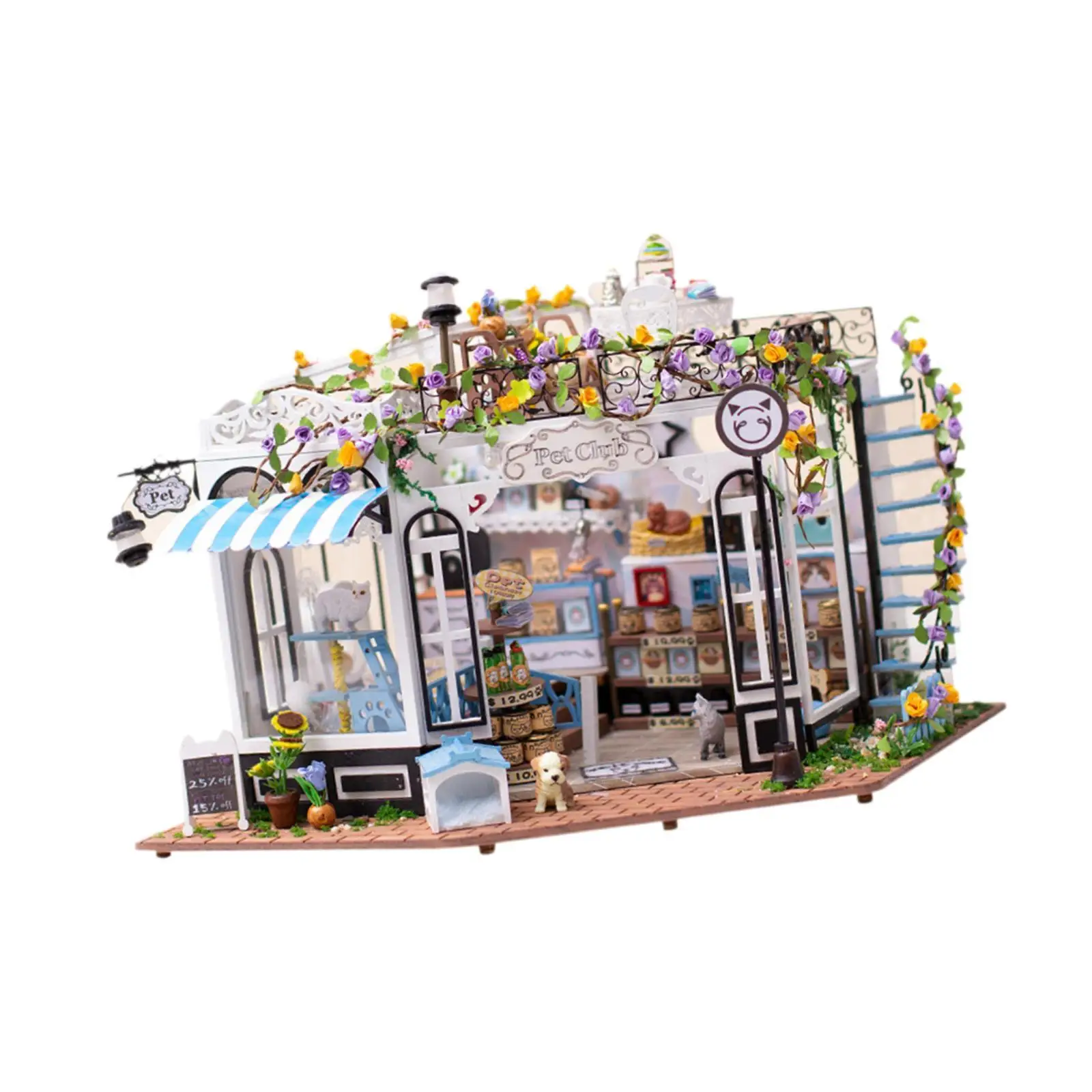 DIY Drewniany miniaturowy domek dla lalek Klub dla zwierząt z meblami Mały domek dla dorosłych