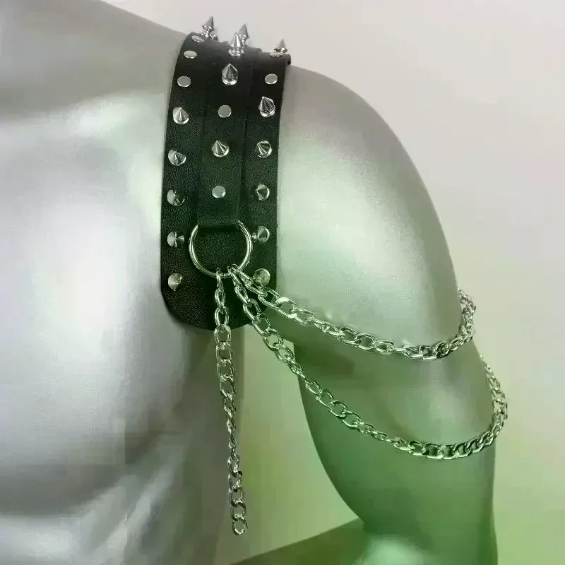 درع كتف جلدي للجنسين مع تفاصيل برشام وسلسلة شرابة إكسسوارات كتفية معدنية عصرية للنساء والرجال #5