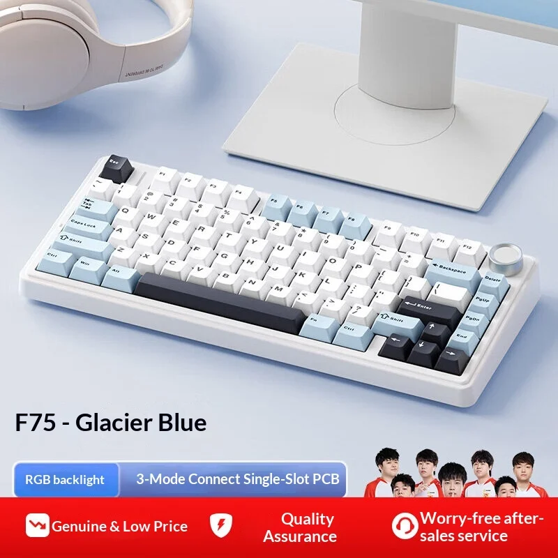 F75 Wireless Bluetooth 3 Mode Mechanical Keyboard RGB Backlit 75 Keys Hot Swappable Custom for Office Gaming Adult