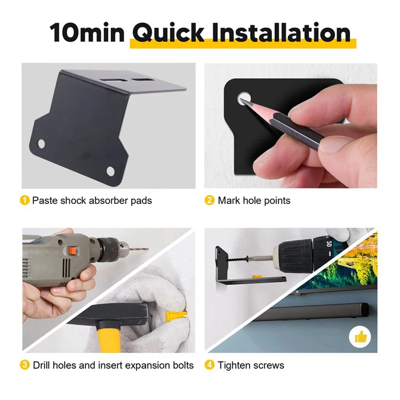 ABGI-8X دعامات حائط لبار الصوت سهلة التركيب وحامل رف جداري مضاد للسقوط، دعامة تثبيت مكبر الصوت العالمي