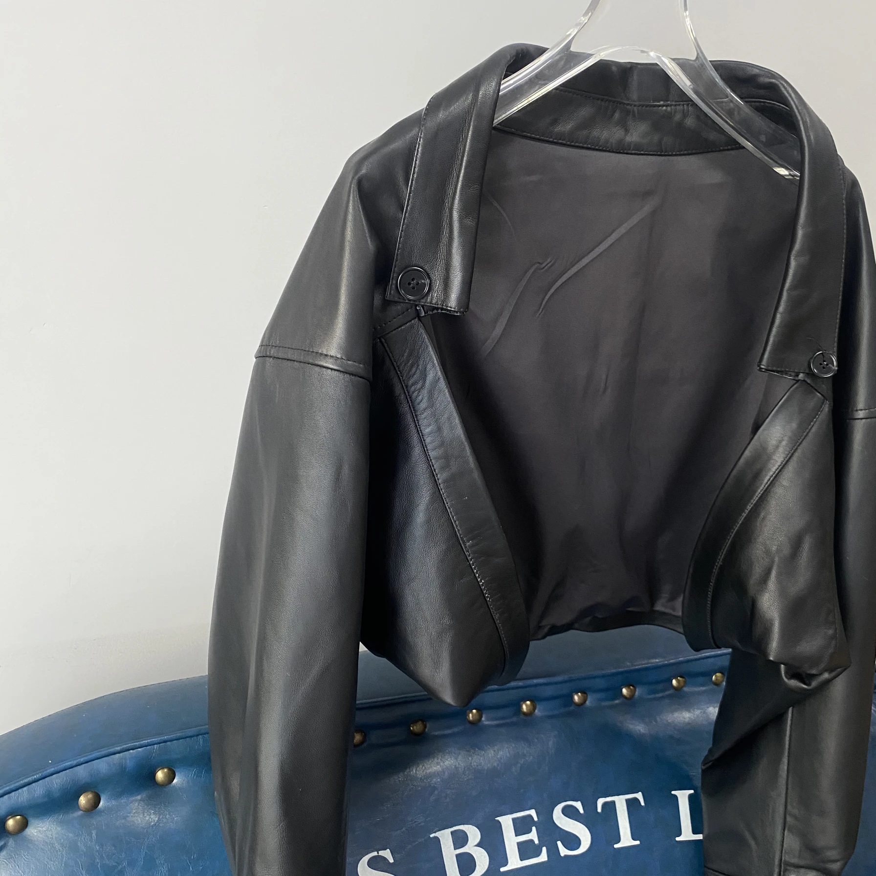 Jaet de cuero para mujer Long Sve oulder Wrap motocicleta ort abrigo Ultra ort Biker Jaet Bla Sli abrigo casual