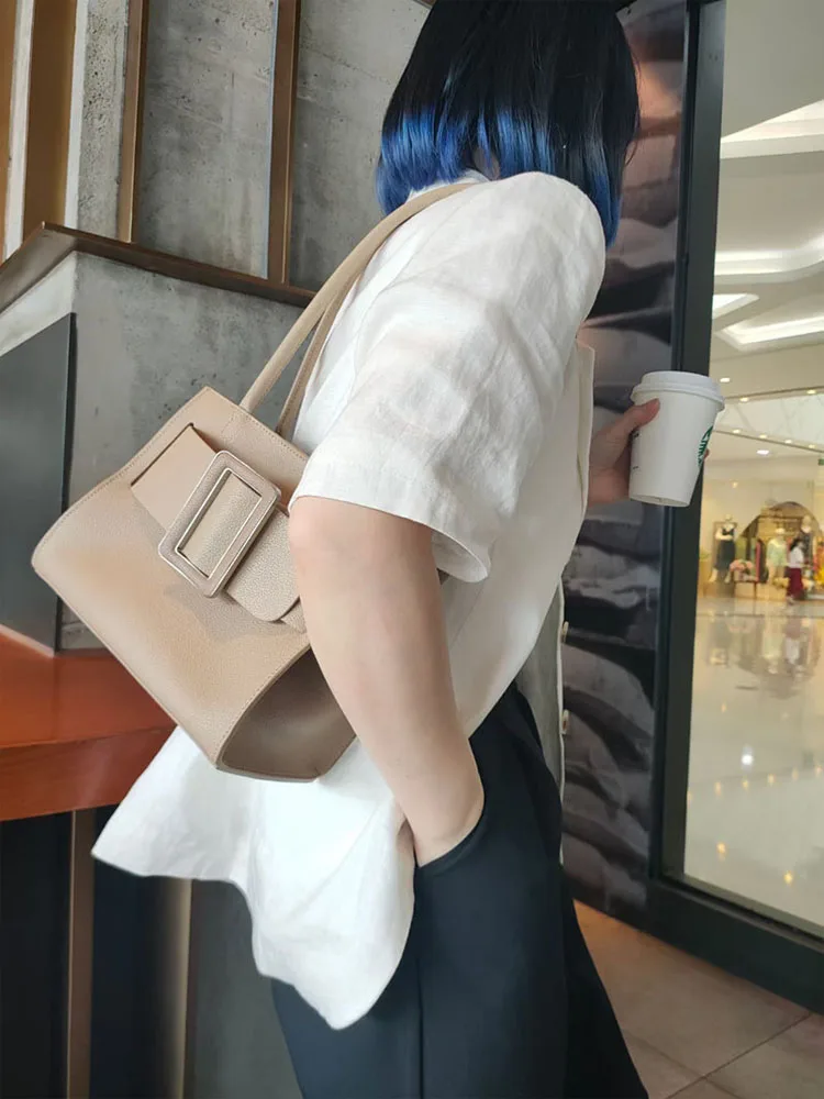 Women New Flap Shoulder Bag Square Buckle Cowhide Genuine Leather Elegant Ladies Bags Party Underarm Bag Casual Totes Handbag