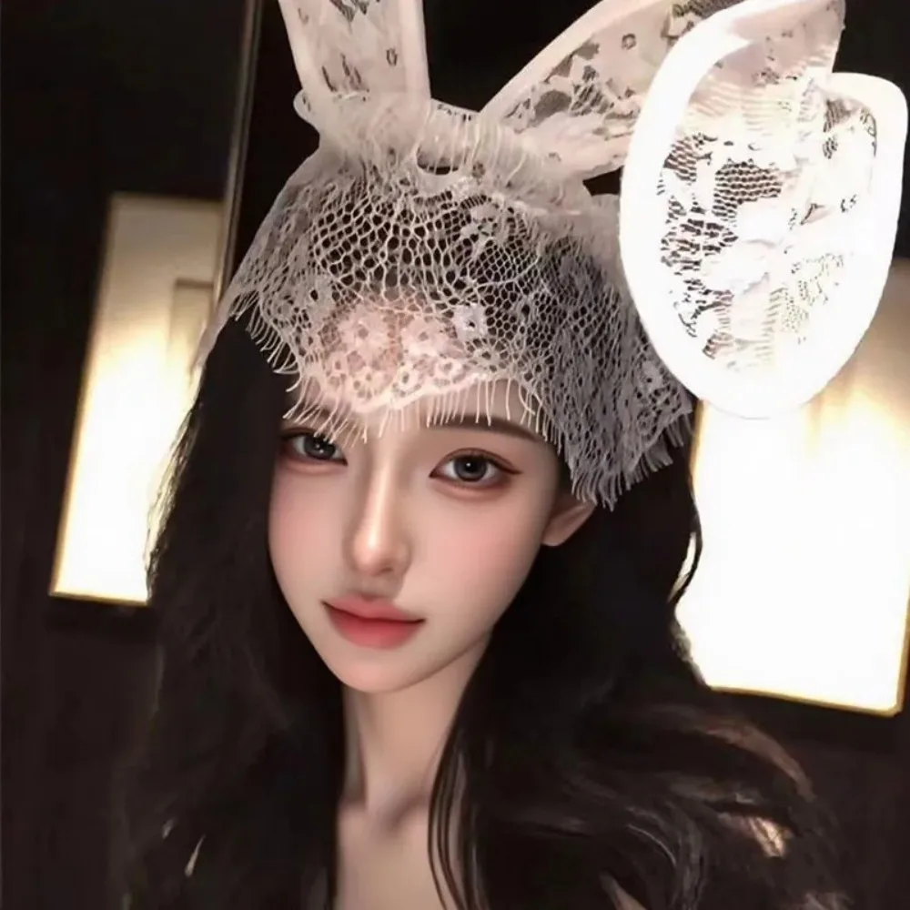 Sexy Lace Bunny Ear Headband - Burlesque Cosplay Headpiece for Burlesque Dancers Costume Parties Role Play Photo Prop