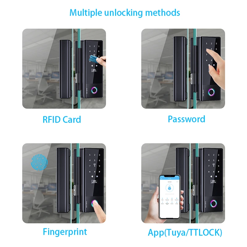 Smart Glass Door Lock Biometric Fingerprint Tuya Wifi Electronic Digital Lock for Security Office Sliding Door Remote Unlock