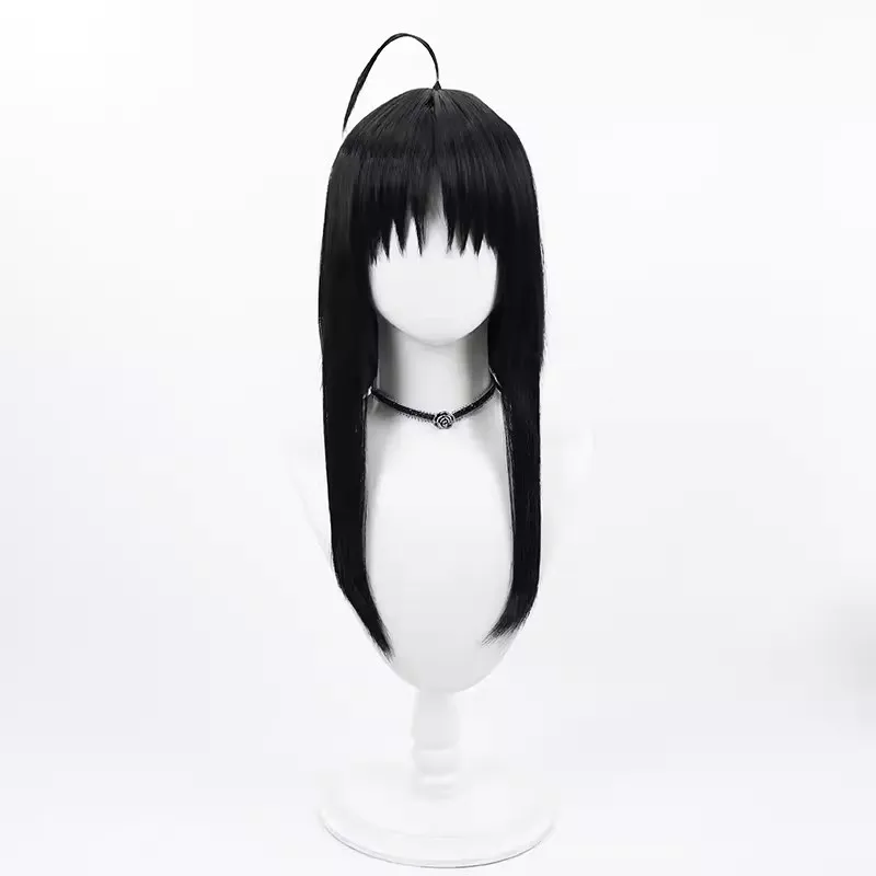 Hitachi Mako Cosplay Wig Senren Banka Black Short Heat Resistant Synthetic Hair Halloween Party Role Play Carnival + Wig Cap