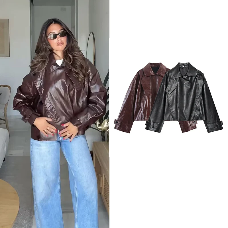 

2025 женские новые куртки из искусственной кожи, зимняя мода, свободные элегантные женские теплые пальто с длинными рукавами, уличная шикарная молодежная праздничная куртка