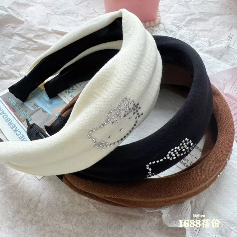 

Hello Kitty Headband Anime Cute Girl Products kt Hot Stamping Soft Surface Wide Edge High Skull Top Pressure Hair Clip Wholesale