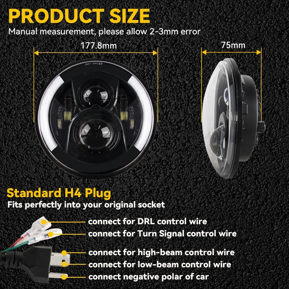 Pop สําหรับ Harley Softail Touring Ultra Classic Electra Street Glide Road King Yamaha ไฟหน้ารถจักรยานยนต์ 7 นิ้วรอบ LED ไฟหน้า