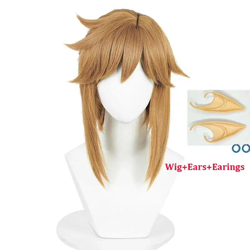 Anime Link Cosplay Wigs with Elf Ears Earrings for Halloween