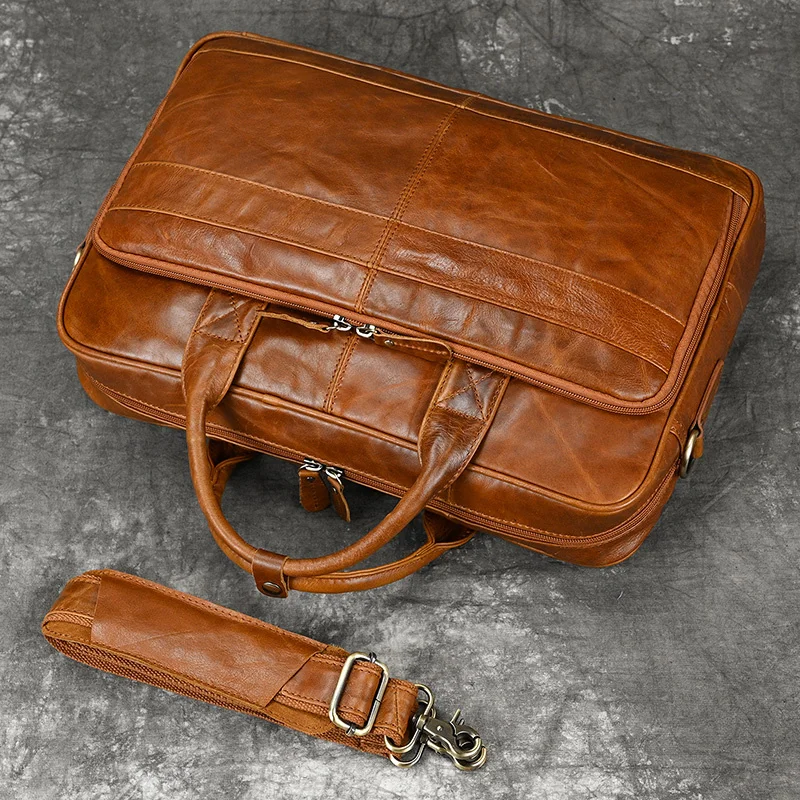 Retro Kuh Leder Männer Aktentasche Business männliche Handtaschen 15,6 Zoll Computer Laptop-Tasche hohe Kapazität Messenger Umhängetasche