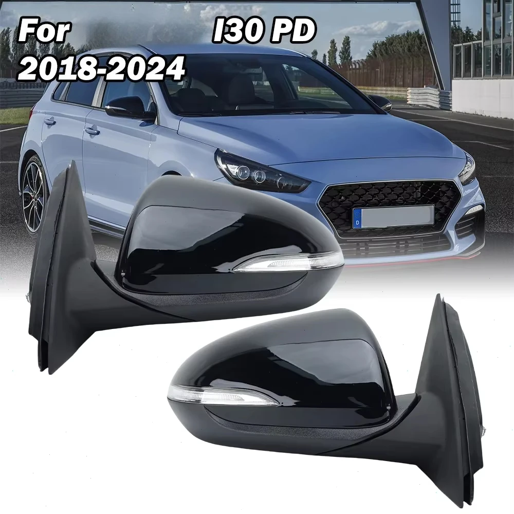 8 Pins Rearview Mirror Assembly for I30 PD 2018 2019 2020 2021 2022-2024 Power Folding Black Side Mirror Car Accessories