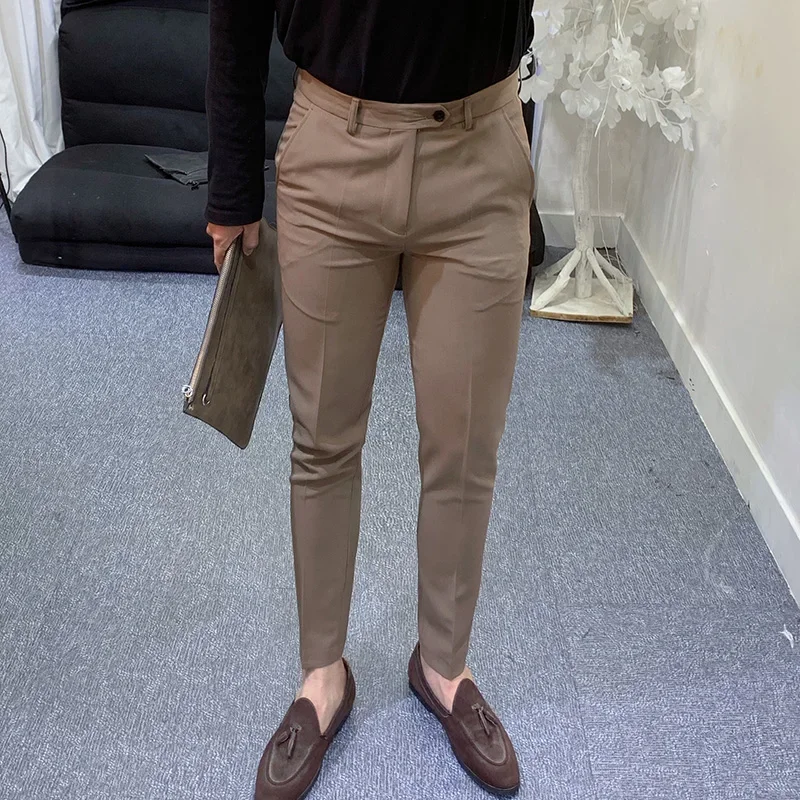 

2023 Spring Autumn Fashion Solid Color Pants for Mens High Waist Trouser Male Formal Casual Suit Pant Men's Business Pants