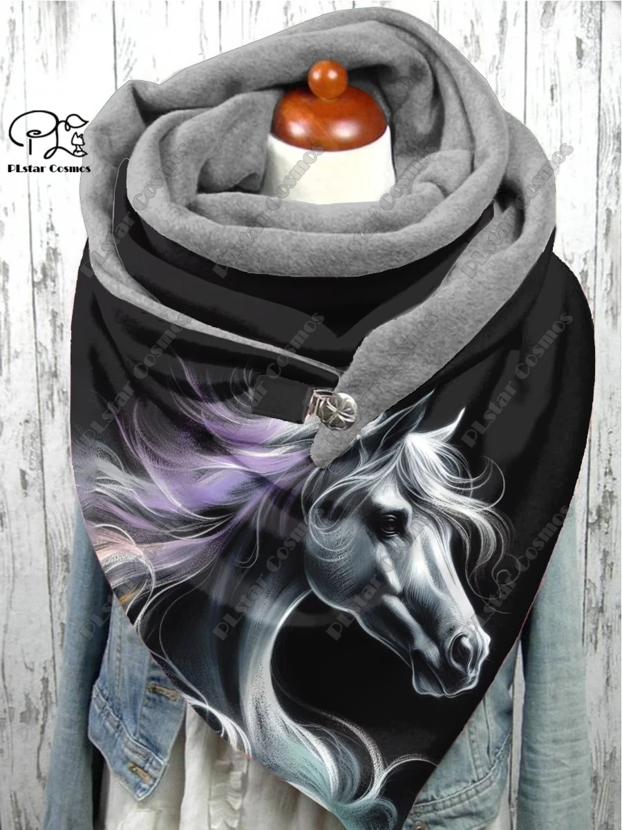 New 3D Printed Christmas Gift Horse Pattern Warm Shawl Scarf Spring and Winter Large Triangle Scarf Casual Gift M-4