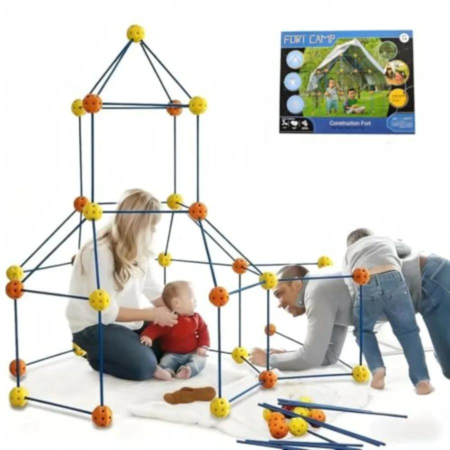 

Fort Building Kit 158 Pieces Construction STEM Toy Set with 55 Rods and 48 Balls Indoor Outdoor Building Blocks in Multicolor f