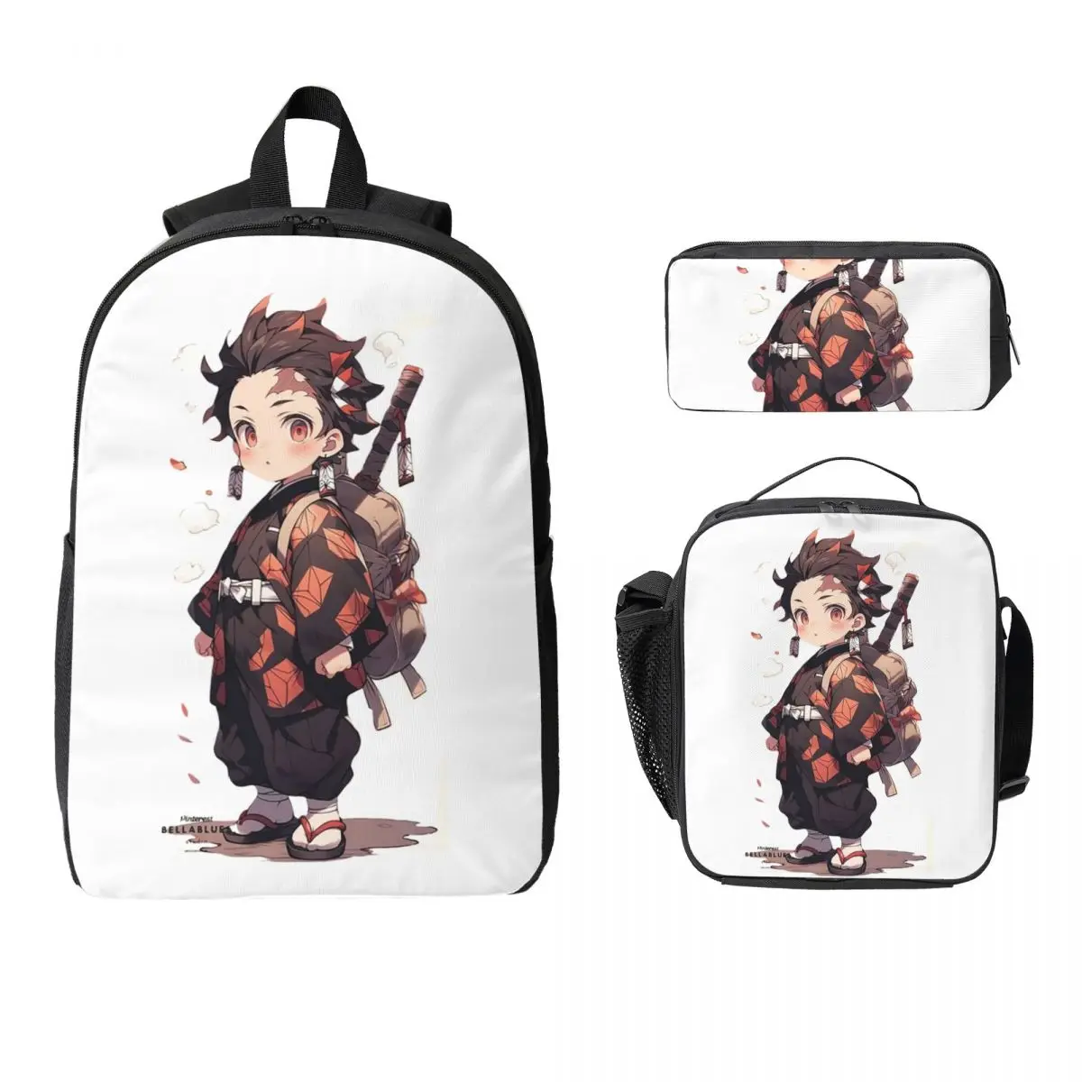 

Nezuko Kimono Demon Slayer Kimetsu No Yaiba Anime Boys Girls BookBag School Bag 3ps Insulated Lunch Bag Pencil Case