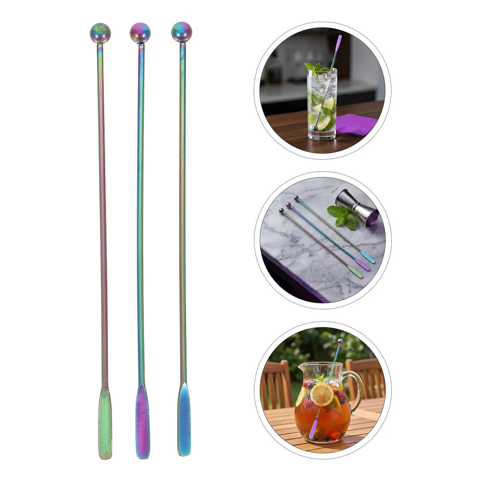 3pcs Stainless Steel Drink Stirrer, Metal Coffee Swizzle Sticks, Cocktail Mixing Paddle, Dessert Stirrers Rods for Bar, Party