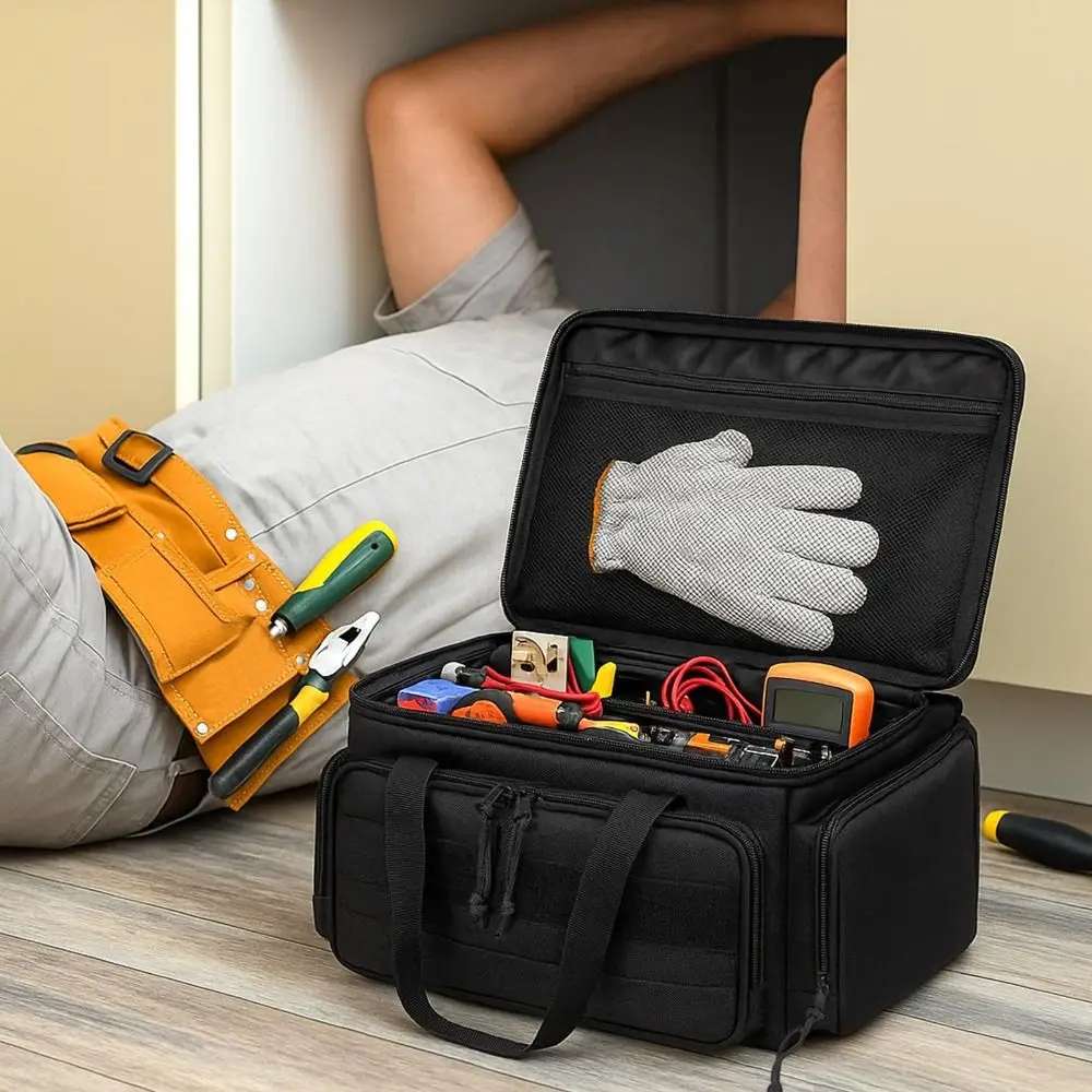 

Polyester Tool Storage Bag Large Capacity Organized Storage Work Handbag Multiple Compartments Reinforced Construction