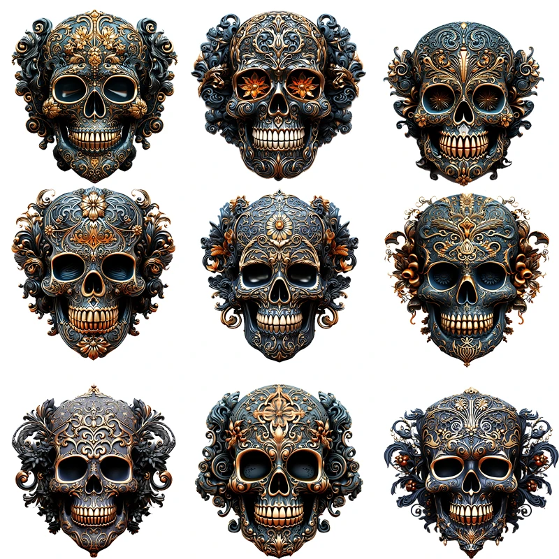 Cool Gothic skull Iron-on Transfers for Clothing Patches Dtf Transfers Ready to Press Clorhing Stickers Iron-on Patch