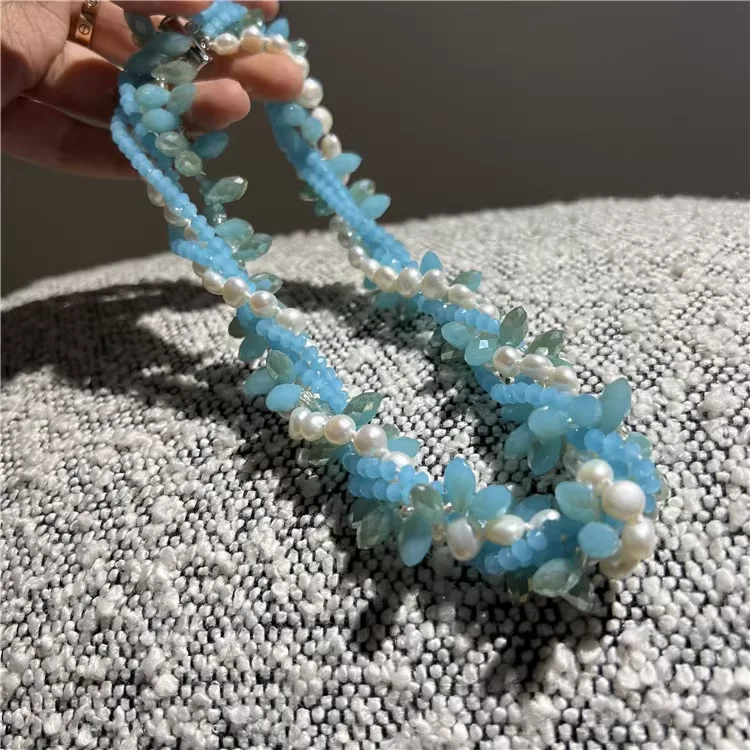 Women's Freshwater pearl crystal multi-layer necklace