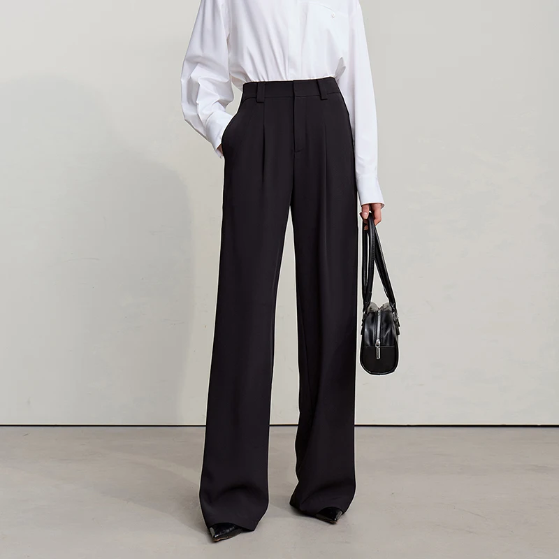 Amii Wide Pants 2026 Spring New Commuter Absorption Breathable Women's Pants Solid Color Simple Casual Woman Trousers12611011