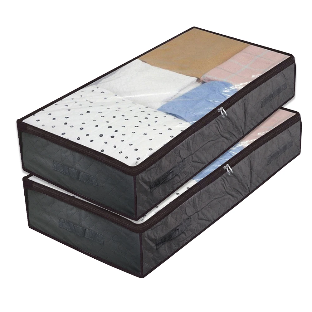 Foldable Under Bed Bags Under Bed Storage Boxes Zippered Organizer Thick Breathable 2 Pcs Underbed Clothes Storage Bags