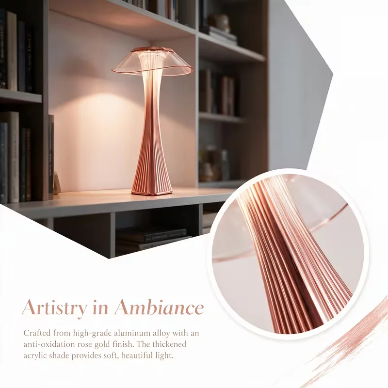 Pink Rechargeable Cordless Table Lamp 1200Mah Portable LED Desk Lamp USB-C Charging with 3 Color Temperatures Stepless Dimming USB Rechargeable Acrylic Bedside Night Light Christmas Gift for Bedroom & Home Decor