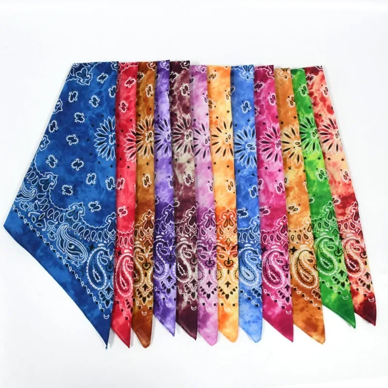 European American Style Tie-Dye Cotton Headband Scarf for Outdoor Cycling Street Dance Trendy Headscarf Square Bandana Hombre