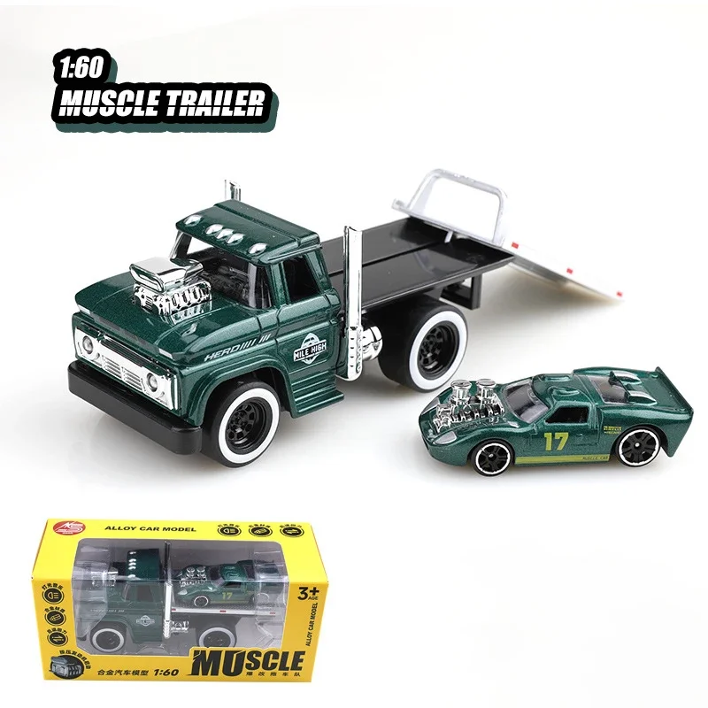 1:60 Alloy Truck Flatbed Transport Car Vehicles Model Diecasts Metal Muscle Trailer Car Rescue Vehicles Model Childrens Toy Gift