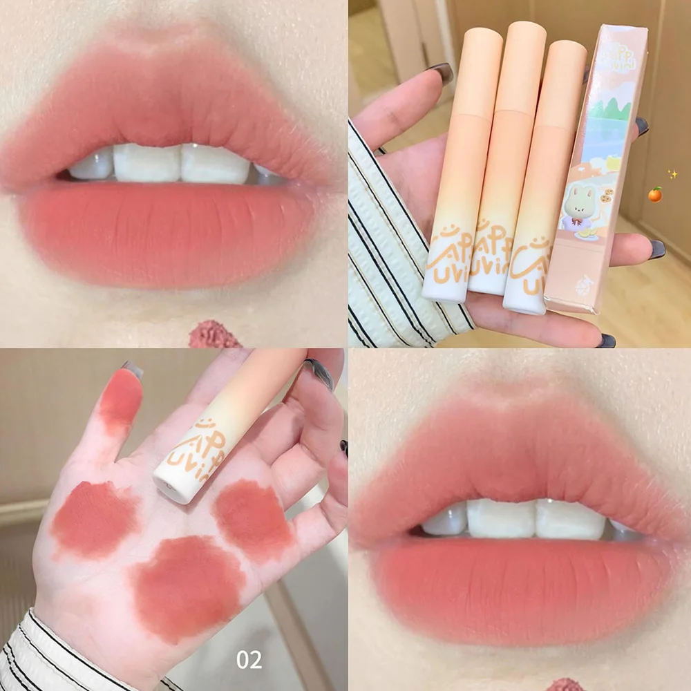 Fluwelen Matte Vloeibare Lippenstift 3-kleurige Hydraterende Waterdichte, Duurzame Nude Abrikozenlip Tint Antiaanbakbeker Lipgloss Koreaanse Make-Up