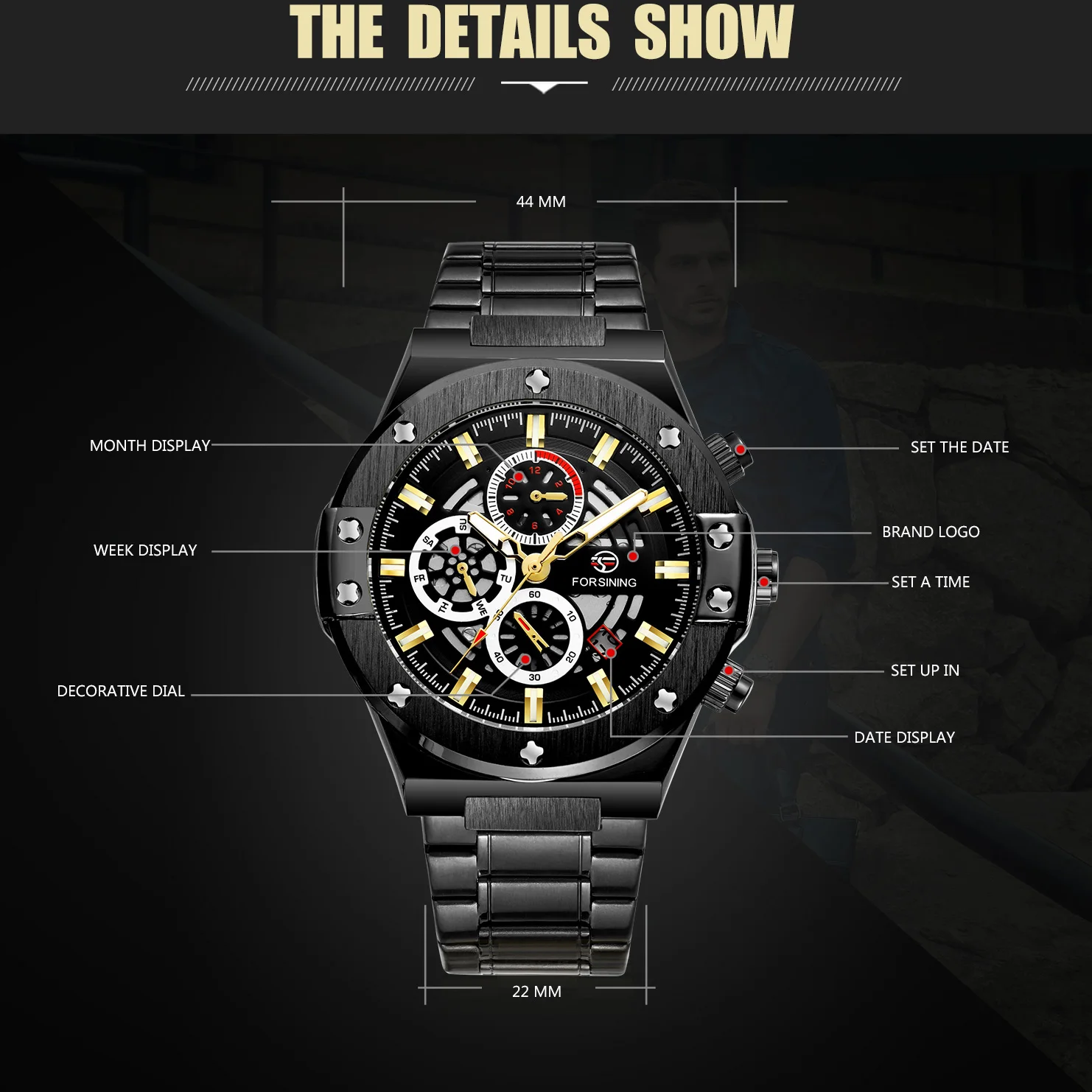 2024 New Sports Waterproof Mechanical Watches Luxury Stainless Steel Skeleton Multifunctional Automatic Date Wrist Watch For Men