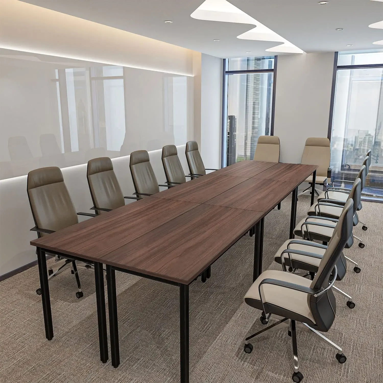 

14ft Conference Table Office Desk Meeting Study Writing Workstation Save Space Rustic Vintage Walnut 165"x47"x30", Custom