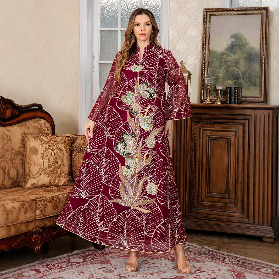 

Islamic New Luxury Fashion Middle Eastern Muslim Women's Robe Elegant Embroidered Lace Dubai Dress Arab Apparel Abaya
