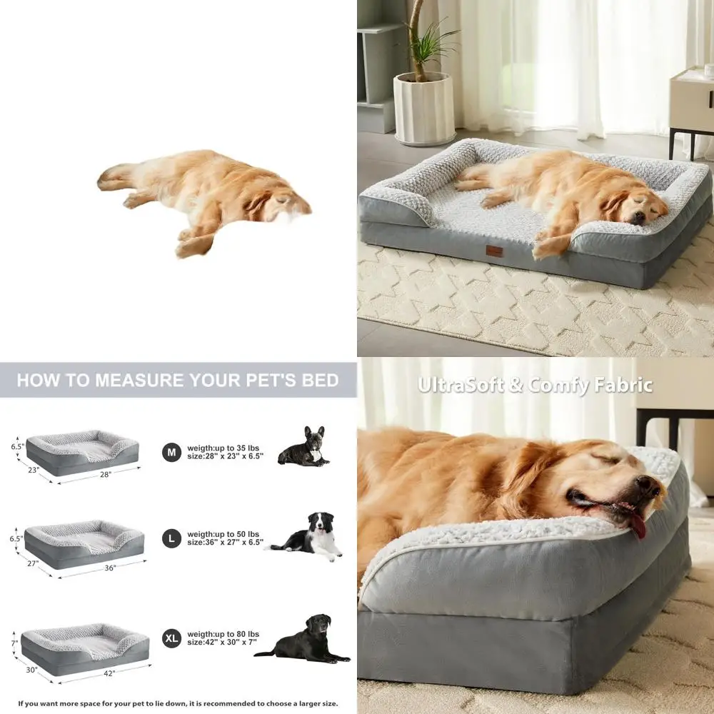 

Large Dog Orthopedic Mattress with Waterproof Removable Cover and Anti-Slip Base, Grey