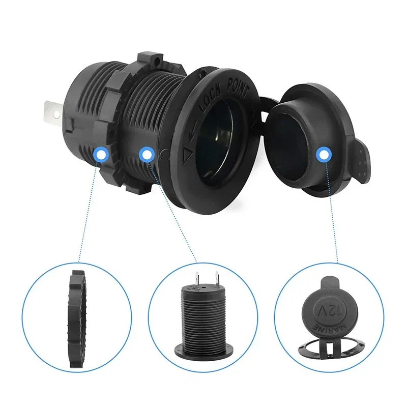 12V 24V Waterproof Cigarette Lighter Socket Power Outlet Universal for Car Marine Motorcycle ATV RV Truck with Wire D5