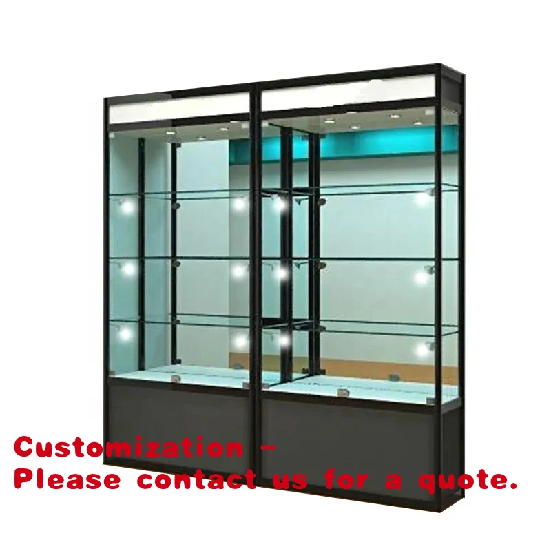 

custom.Transparent Glass Jewelry Display With Lock and LED Light