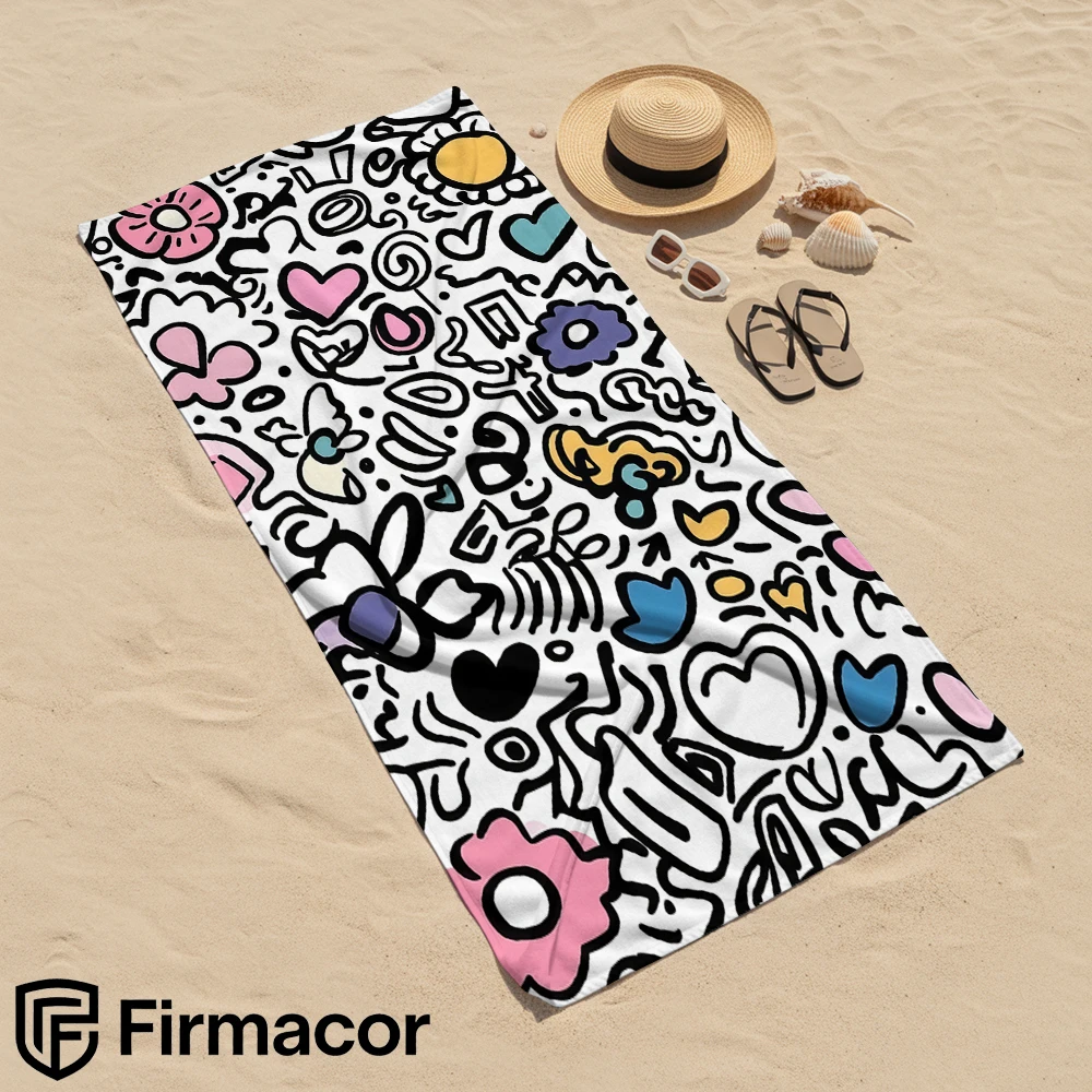 Abstract Doodle Heart Soft Portable Travel Towel Unisex Ultra Lightweight Microfiber Oversized Sand Free Quick Dry Beach Towel