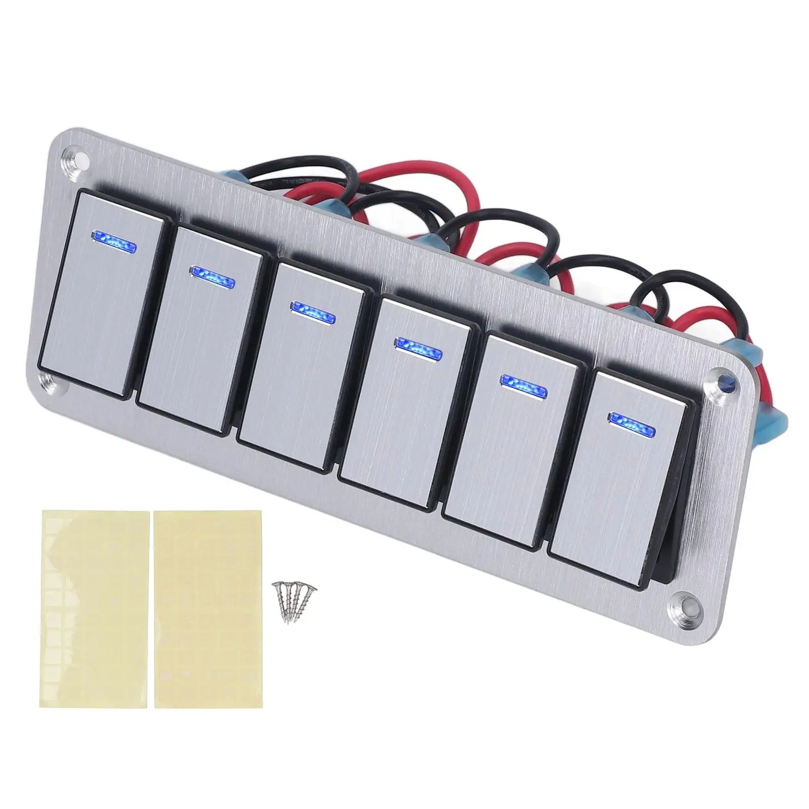 

Rocker Switch Panel 12V-24V Pre Wired Blue LED Switch Panel Luminous Aluminum Alloy and PC for automotive Car Truck