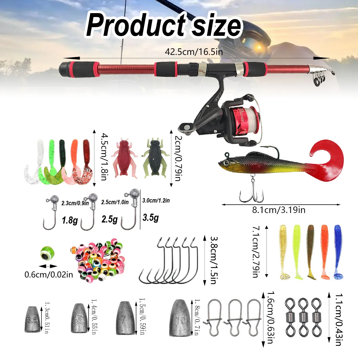 beginner fishing rod combo Lanaak Kids Pole & Tackle Box - Kids Fishing Pack of 2 a clear tapered leader 1.8m Telescopic Fishing Rod Combo
